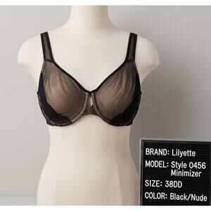 Lilyette Women's Style 0456 Minimizer Underwire Bra Size 38DD Black/Nude